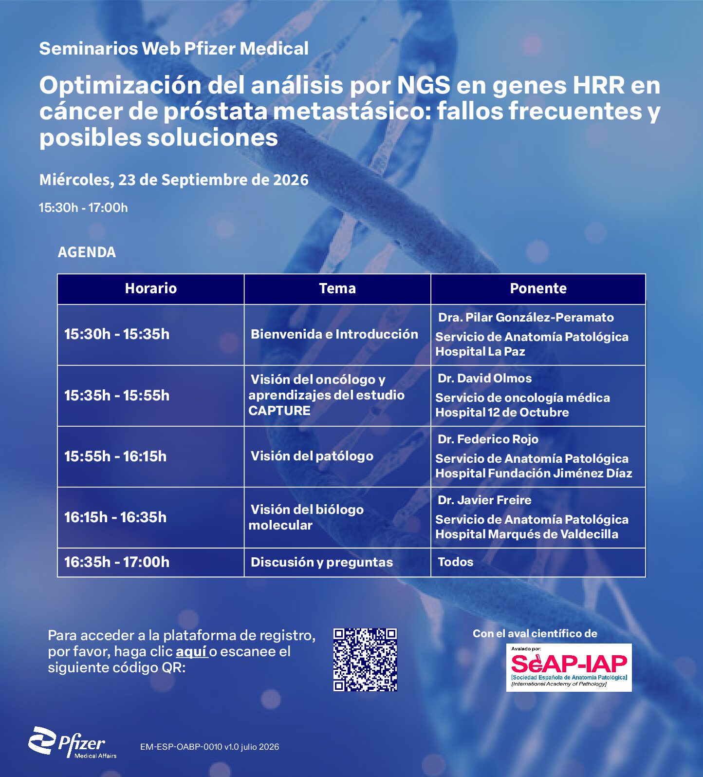 Webinar online:  Optimización del análisis por NGS en genes HRR en cáncer de próstata metastásico — fallos frecuentes y posibles soluciones 📅 23 de septiembre de 2026